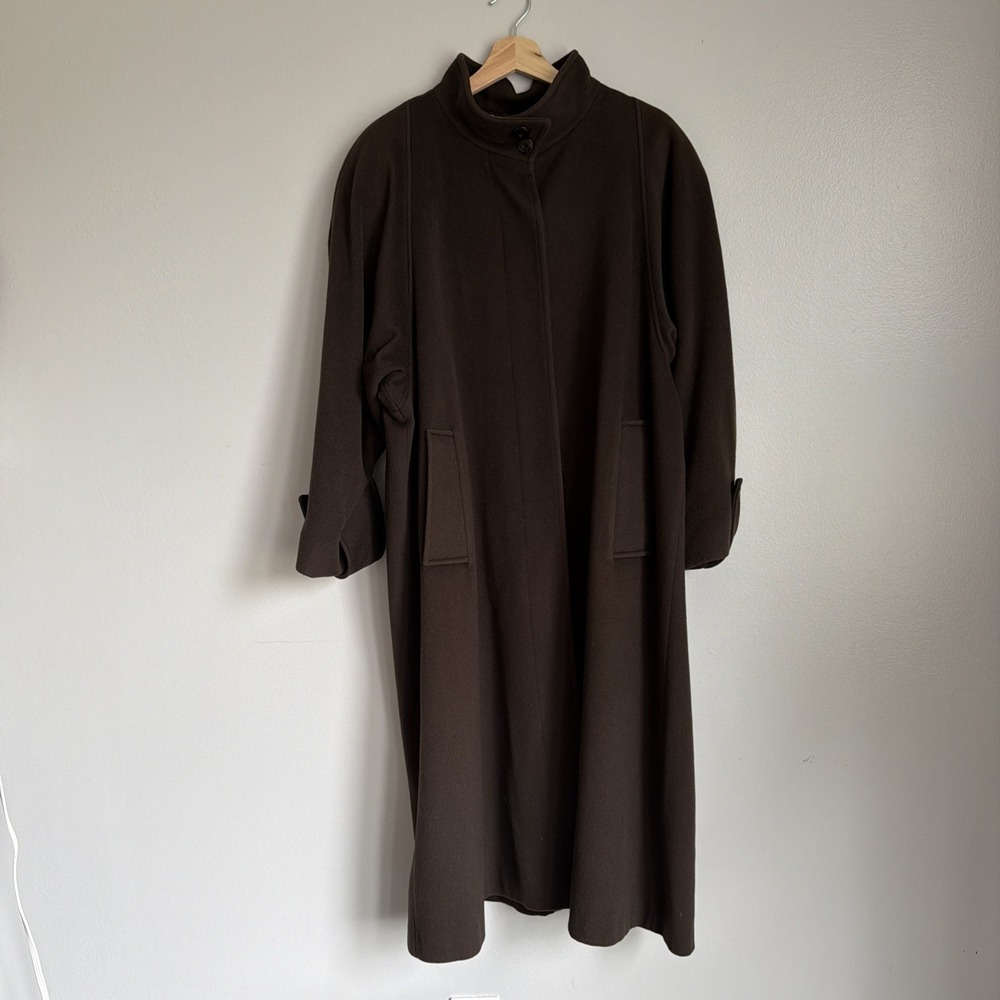 John Weitz Vintage Wool Trench Coat Women's Size XL Brown‎ Made in Poland Long